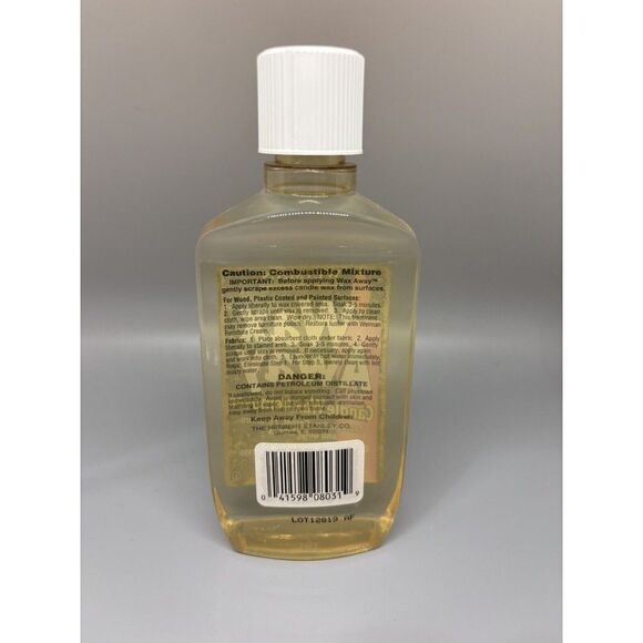 Weiman Wax Away Candle Wax Remover Fabrics 8 FL. OZ. White Cap Bottle Sealed Vtg - Picture 2 of 2